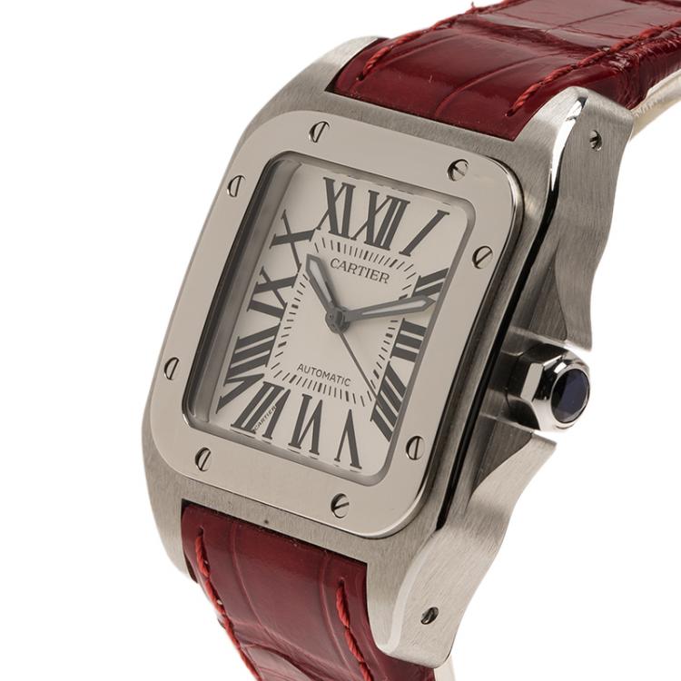 Pre Owned Cartier White Stainless Steel Santos 100 Women's Wristwatch 34MM