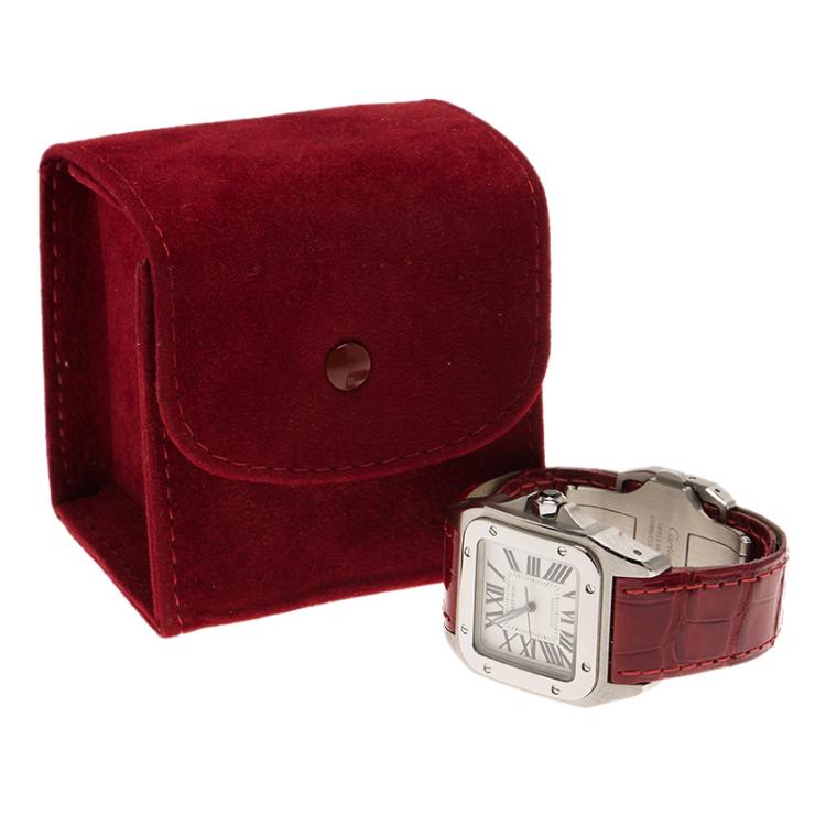 Pre Owned Cartier White Stainless Steel Santos 100 Women's Wristwatch 34MM