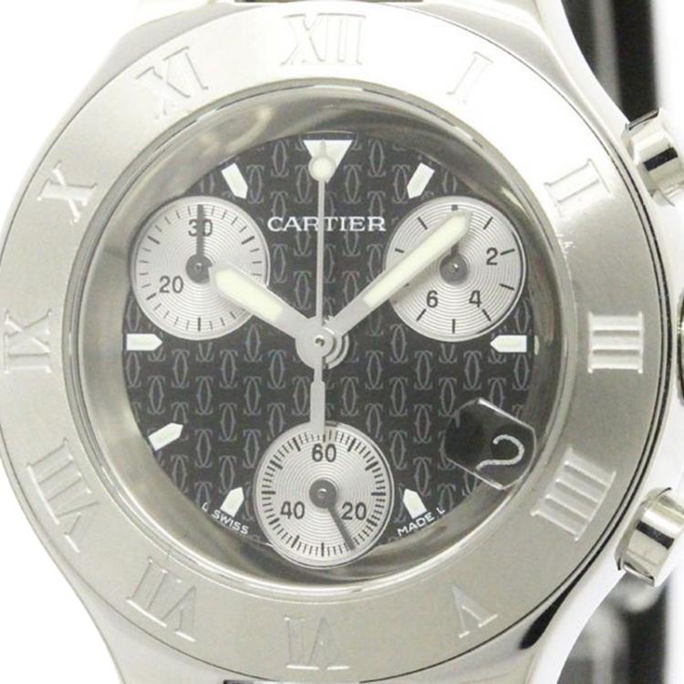 Pre Owned Cartier Black Stainless Steel Must 21 Women's Wristwatch 32MM