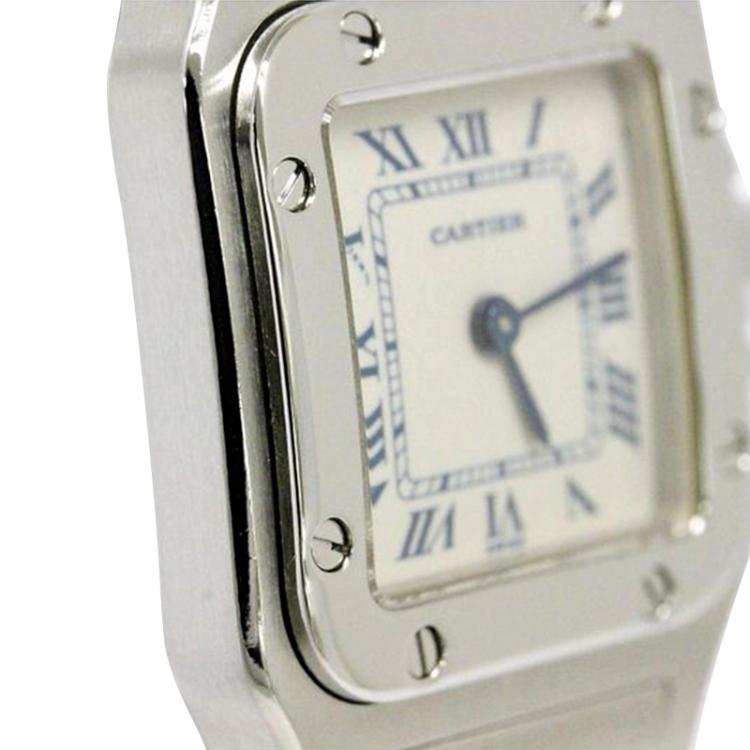 Pre Owned Cartier Silver Stainless Steel Santos Women's Wristwatch 24MM