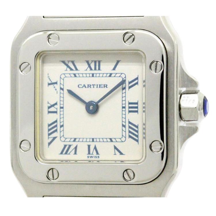 Pre Owned Cartier Silver Stainless Steel Santos Women's Wristwatch 24MM