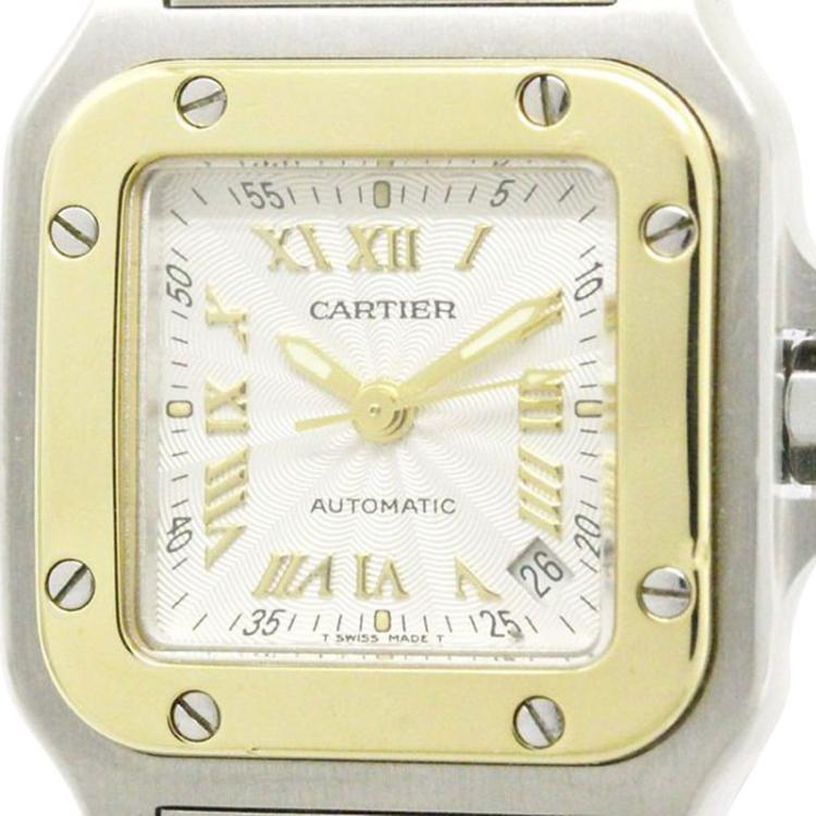 Pre Owned Cartier Silver 18K Yellow Gold and Stainless Steel Santos Galbee Women's Wristwatch 24MM