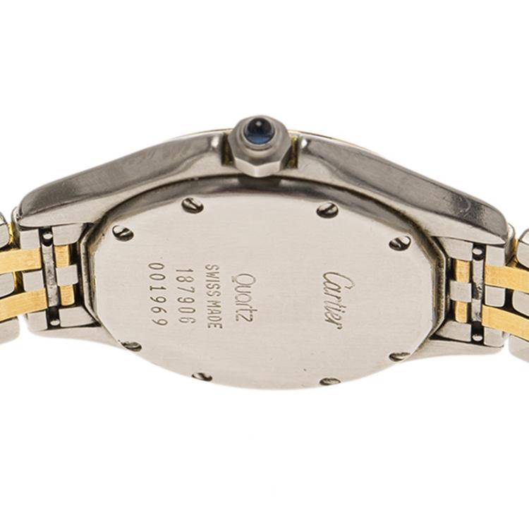 Pre Owned Cartier Cream 18K Yellow Gold and Stainless Steel Cougar 187906 Women's Wristwatch 26MM