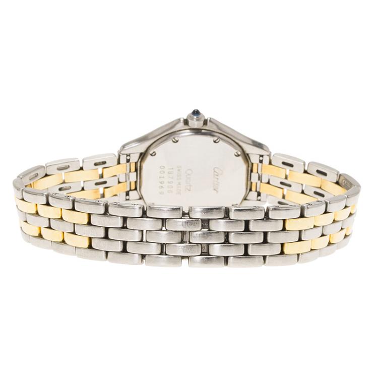 Pre Owned Cartier Cream 18K Yellow Gold and Stainless Steel Cougar 187906 Women's Wristwatch 26MM