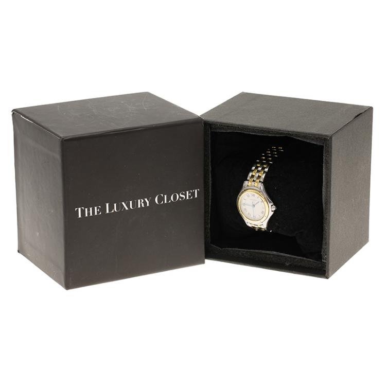 Pre Owned Cartier Cream 18K Yellow Gold and Stainless Steel Cougar 187906 Women's Wristwatch 26MM