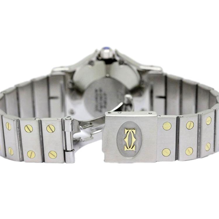 Pre Owned Cartier Grey 18K Yellow Gold and Stainless Steel Santos Octagon Women's Wristwatch 29MM