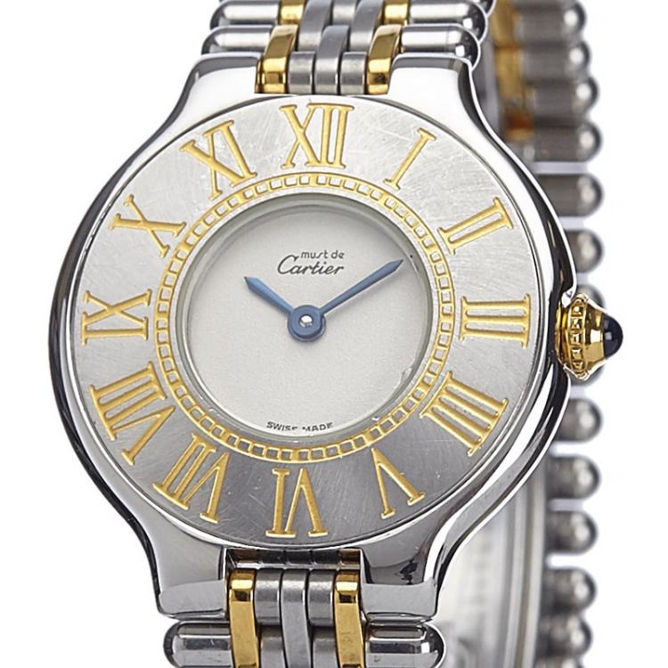 Pre Owned Cartier White Stainless Steel Must 21 Women's Wristwatch 28MM