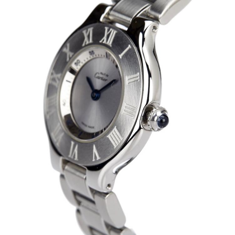 Pre Owned Cartier Silver Stainless Steel Must 21 Women's Wristwatch 28MM