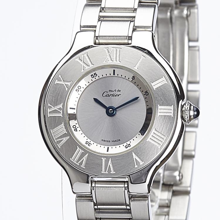 Pre Owned Cartier Silver Stainless Steel Must 21 Women's Wristwatch 28MM