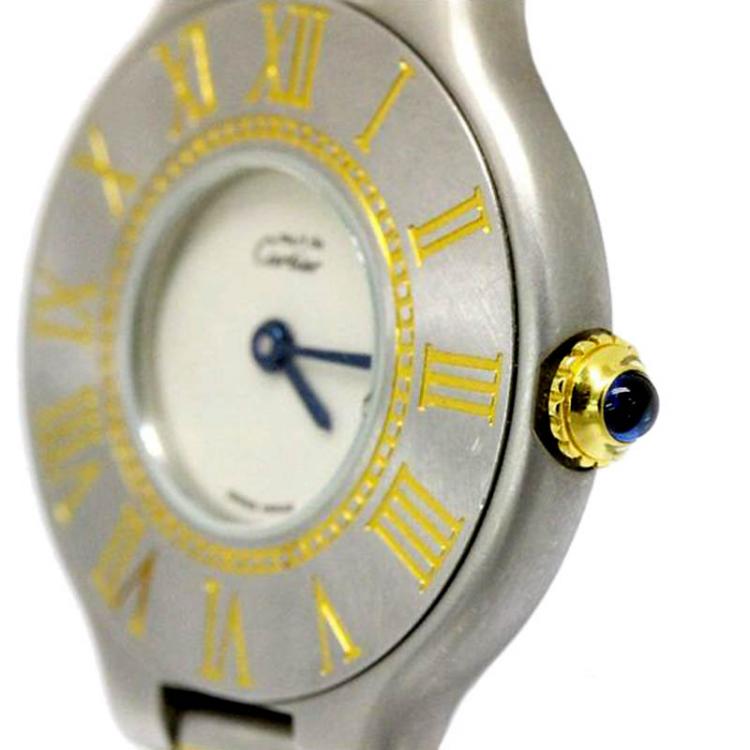 Pre Owned Cartier White Stainless Steel Must 21 Women's Wristwatch 28MM