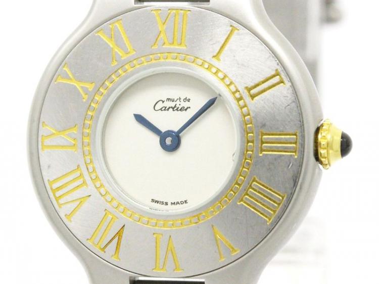 Pre Owned Cartier White Stainless Steel Must 21 Women's Wristwatch 28MM