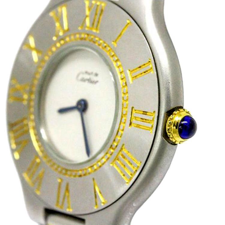 Pre Owned Cartier White Stainless Steel Must 21 Women's Wristwatch 31MM