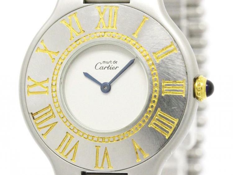 Pre Owned Cartier White Stainless Steel Must 21 Women's Wristwatch 31MM