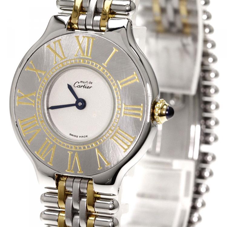 Pre Owned Cartier Ivory Stainless Steel Must 21 Women's Wristwatch 27MM