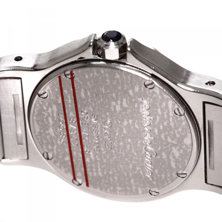 Pre Owned Cartier White 18K Yellow Gold and Stainless Steel Santos Octagon Women's Wristwatch 30MM
