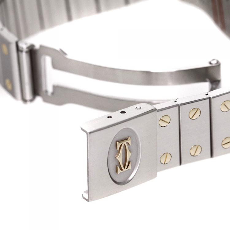 Pre Owned Cartier White 18K Yellow Gold and Stainless Steel Santos Octagon Women's Wristwatch 30MM