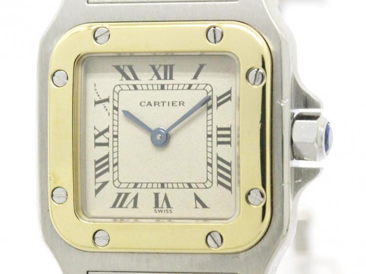 Pre Owned Cartier Silver 18K Yellow Gold and Stainless Steel Santos Galbee Women's Wristwatch 24MM