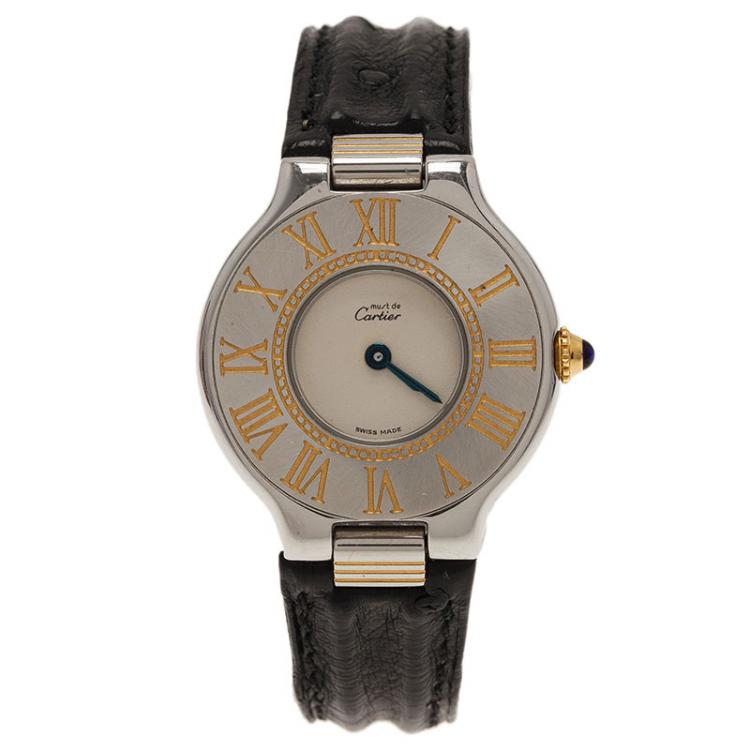 Pre Owned Cartier Silver Yellow Gold and Stainless Steel Must 21 de Cartier Women's Wristwatch 28MM