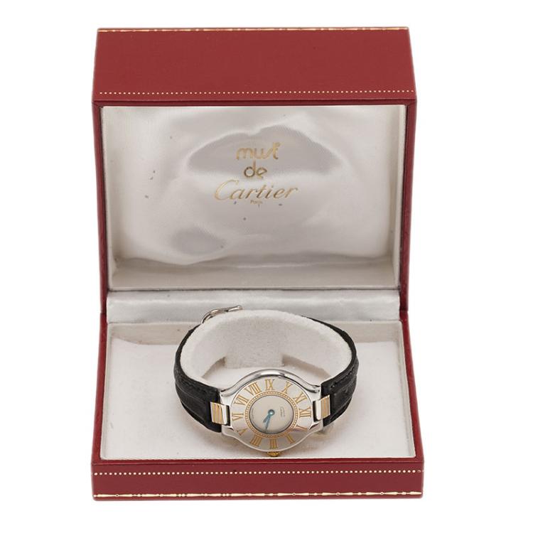 Pre Owned Cartier Silver Yellow Gold and Stainless Steel Must 21 de Cartier Women's Wristwatch 28MM