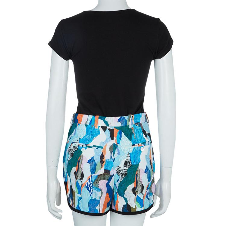 Pre Owned Carven Multicolor Print Contrast Piping Detail Shorts M