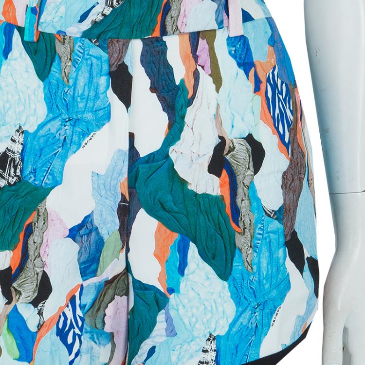 Pre Owned Carven Multicolor Print Contrast Piping Detail Shorts M