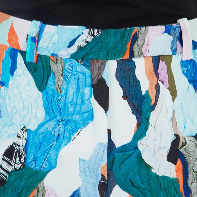 Pre Owned Carven Multicolor Print Contrast Piping Detail Shorts M