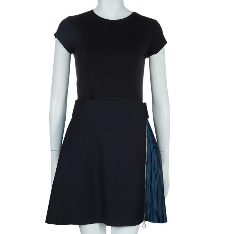 مملوكة مسبقًا Carven Black Contrast Pleat Detail Belted Skirt M