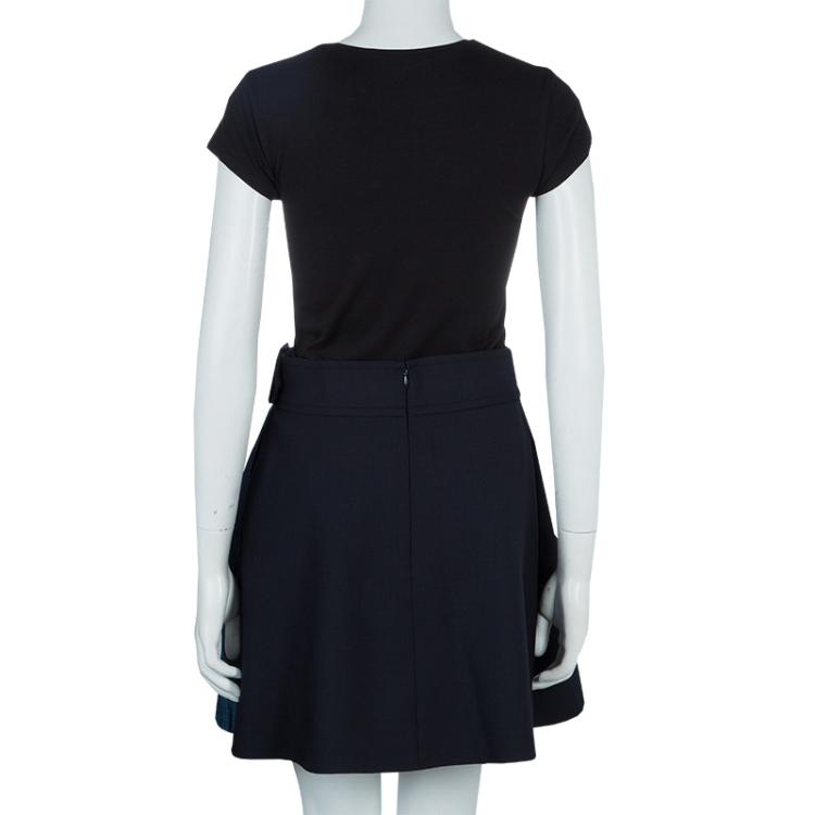 مملوكة مسبقًا Carven Black Contrast Pleat Detail Belted Skirt M