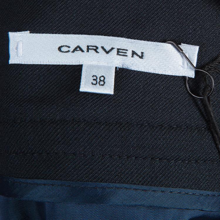 مملوكة مسبقًا Carven Black Contrast Pleat Detail Belted Skirt M