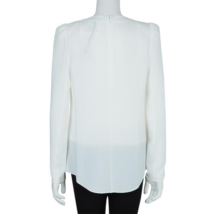 Pre Owned Carven White Crepe Power Shoulder Long Sleeve Blouse  M