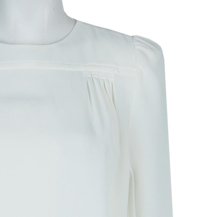 Pre Owned Carven White Crepe Power Shoulder Long Sleeve Blouse  M