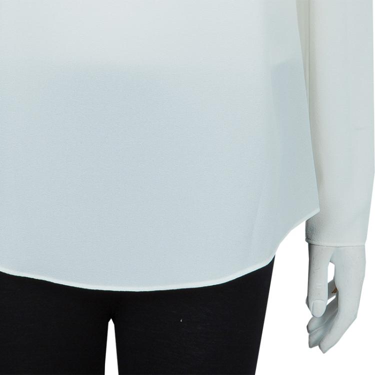 Pre Owned Carven White Crepe Power Shoulder Long Sleeve Blouse  M