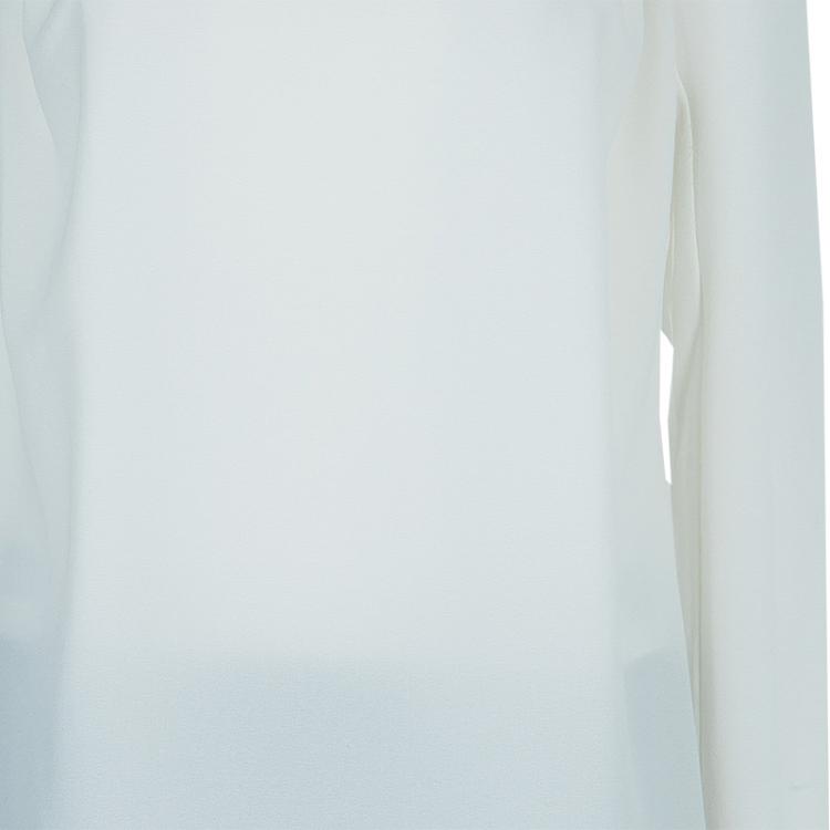 Pre Owned Carven White Crepe Power Shoulder Long Sleeve Blouse  M