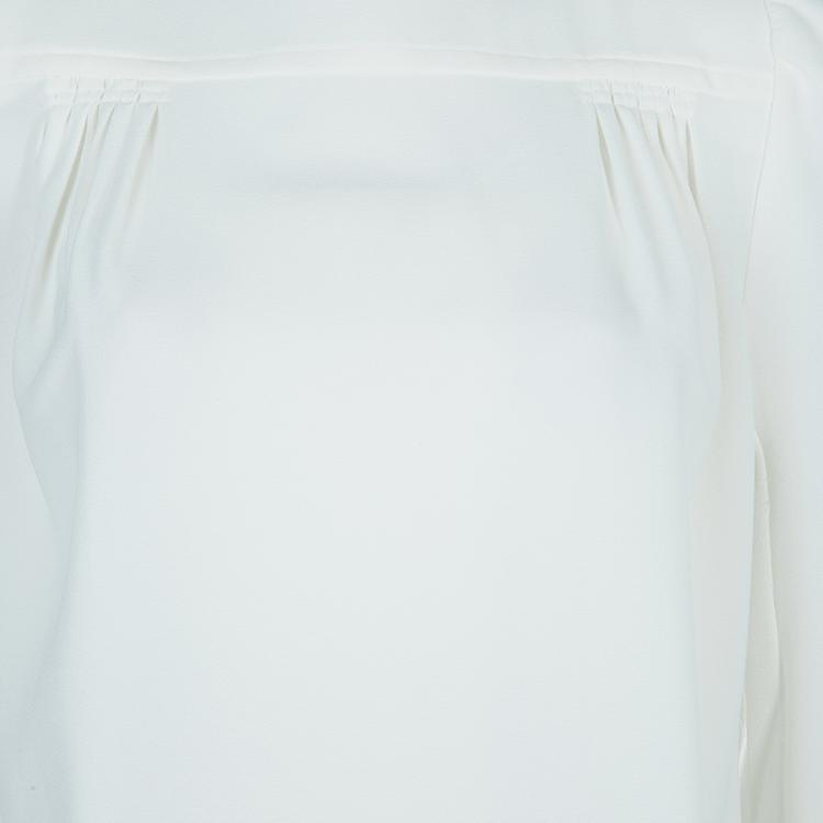 Pre Owned Carven White Crepe Power Shoulder Long Sleeve Blouse  M