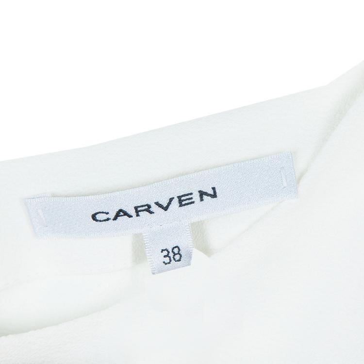 Pre Owned Carven White Crepe Power Shoulder Long Sleeve Blouse  M