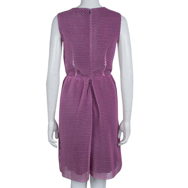 Pre Owned Carven Pink Tricot Perforated Mesh Overlap Detail Sleeveless Dress M
