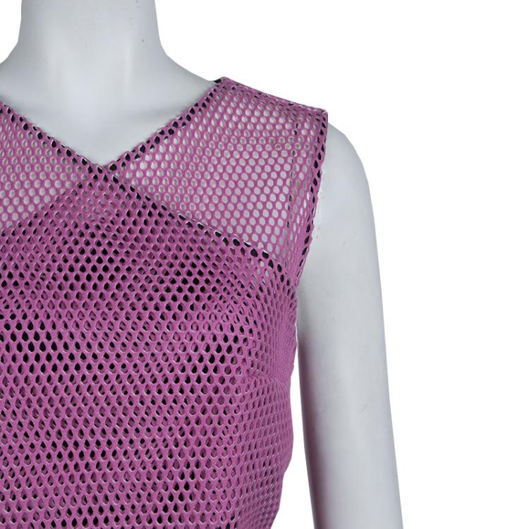Pre Owned Carven Pink Tricot Perforated Mesh Overlap Detail Sleeveless Dress M