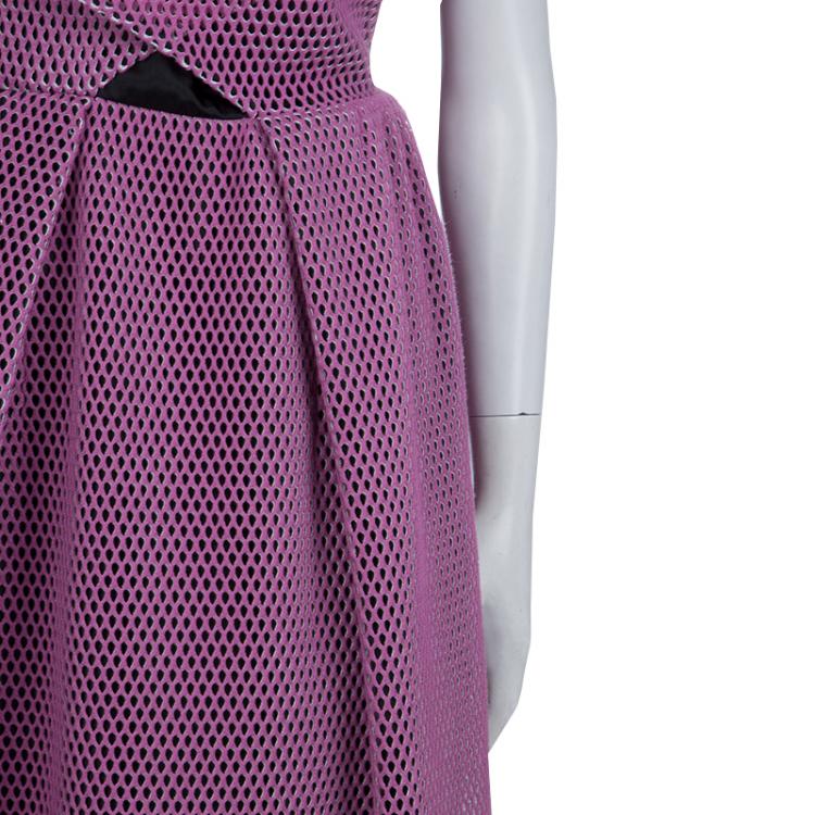 Pre Owned Carven Pink Tricot Perforated Mesh Overlap Detail Sleeveless Dress M