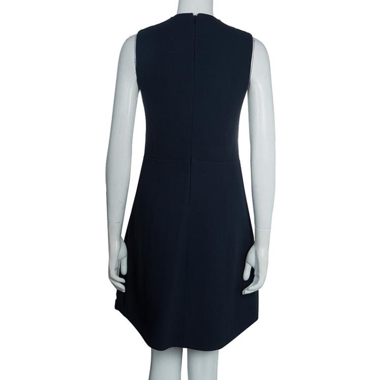Pre Owned Carven Navy Blue Welt Pocket Detail Blazer Style Sleeveless Dress M