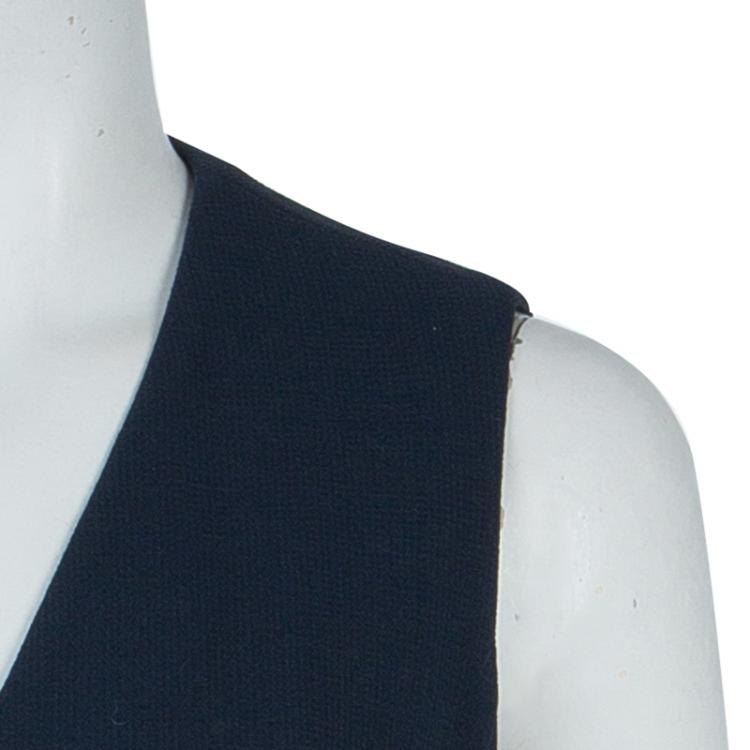 Pre Owned Carven Navy Blue Welt Pocket Detail Blazer Style Sleeveless Dress M