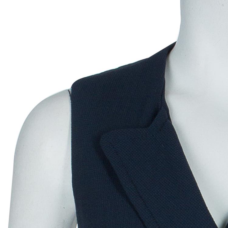 Pre Owned Carven Navy Blue Welt Pocket Detail Blazer Style Sleeveless Dress M