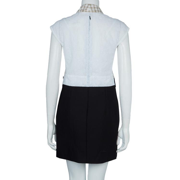 Pre Owned Carven Spring'14 Checked Front Mesh Back Eyelet Lace Detail Runway Dress M