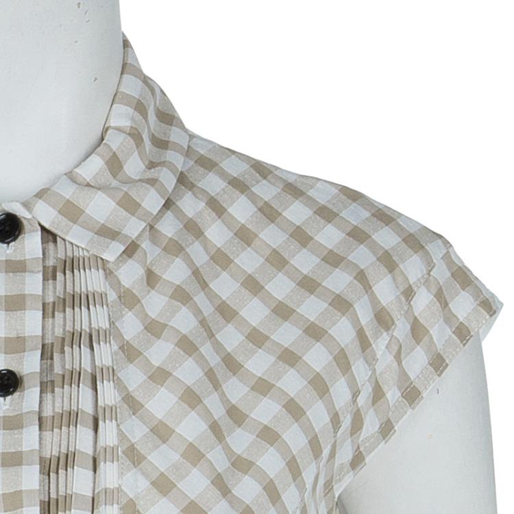 Pre Owned Carven Spring'14 Checked Front Mesh Back Eyelet Lace Detail Runway Dress M