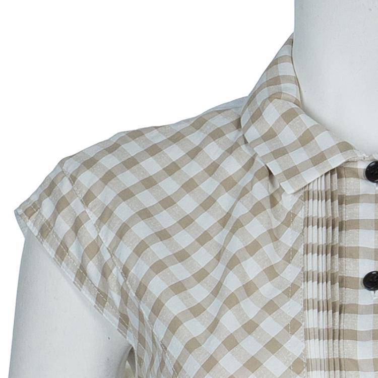 Pre Owned Carven Spring'14 Checked Front Mesh Back Eyelet Lace Detail Runway Dress M