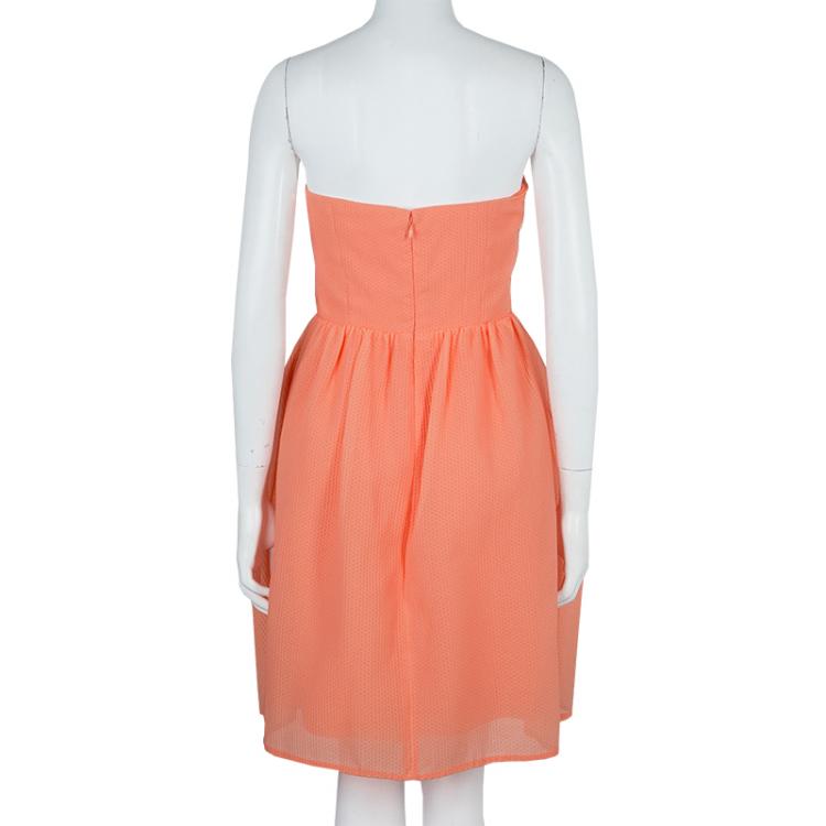 Pre Owned Carven Orange Textured Strapless Dress M