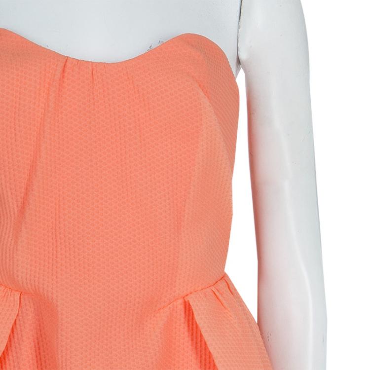 Pre Owned Carven Orange Textured Strapless Dress M