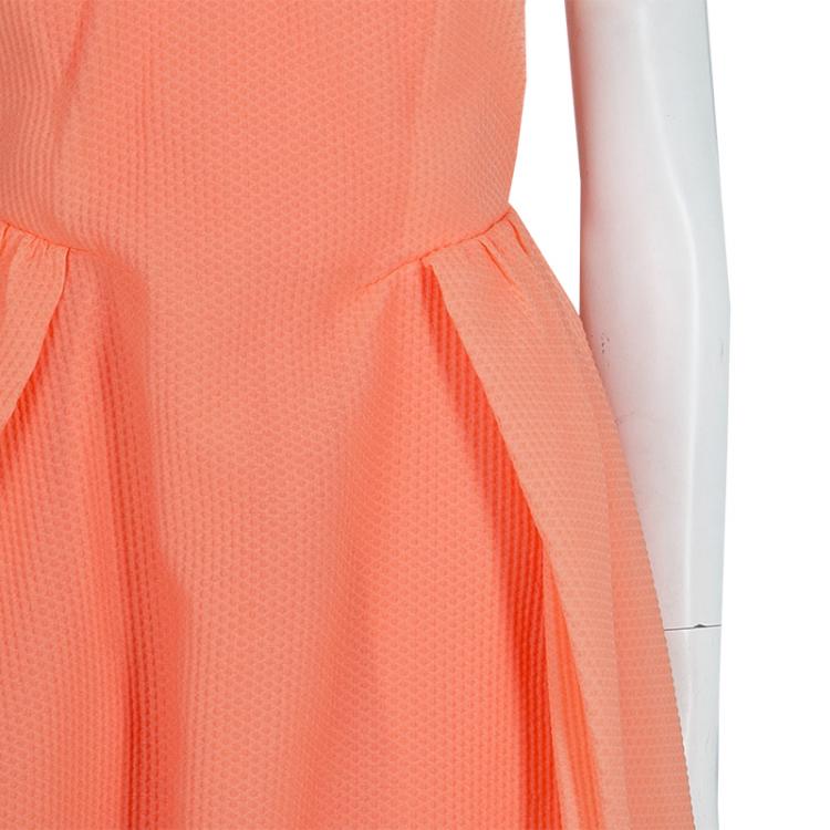 Pre Owned Carven Orange Textured Strapless Dress M