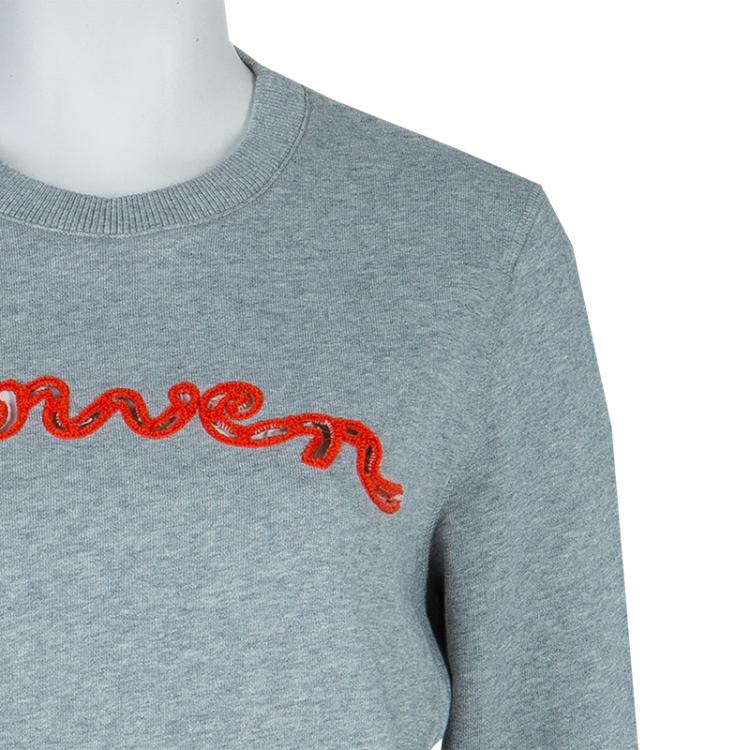 Pre Owned Carven Grey Cut Out Logo Embroidered Cropped Sweatshirt M