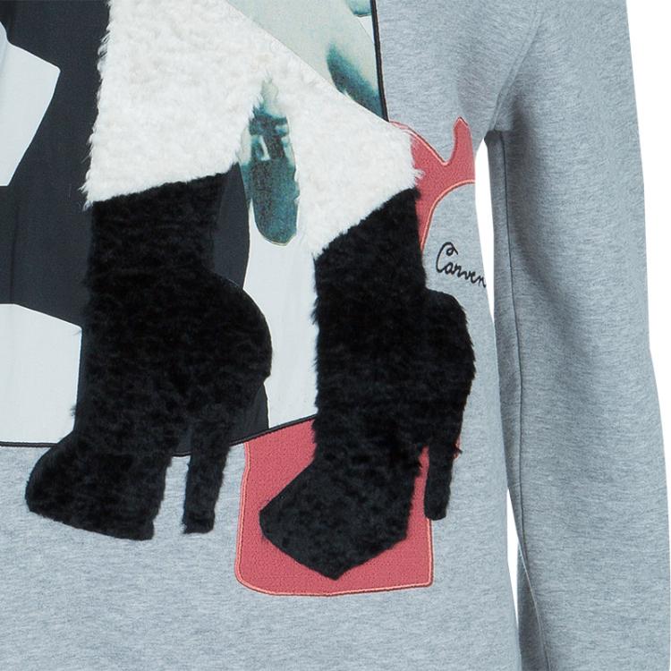 Pre Owned Carven Grey Chenille Embroidered Crewneck Sweatshirt S