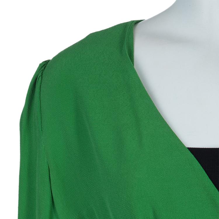 Pre Owned Carven Green Overlap Detail Long Sleeve Blouse M